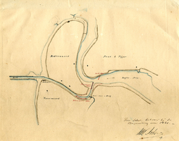 K000962 Schetskaartje van waterstaatkundige werken bij de splitsing IJssel - Rechterdiep.