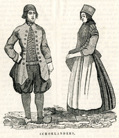 K001516 Schoklander. Man en vrouw in Schokker klederdracht uit de 19e eeuw.