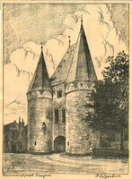 K001233 Potloodtekening van de Koornmarktpoort uit 1e kwart van de 20ste eeuw.