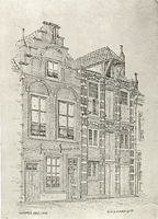 K001672 'Woningen in de Burgwalstraat'. 16e eeuwse pakhuizen aan Burgwalstraat 6 en 8, gesigneerd K. v.d. Kamp Wzn.