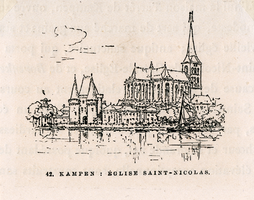 K001791 '42. Kampen: Église Saint-Nicolas'. Zicht op de Koornmarktspoort en Bovenkerk.