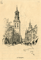 K001760 Oudestraat met Oude en Nieuwe Raadhuis en Nieuwe Toren, gezien vanuit de Oudestraat ter hoogte van de St. ...
