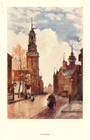K001759 De Oudestraat met Oude en Nieuwe Raadhuis en Nieuwe Toren, li. onder gesigneerd en gedateerd 'Herbert Marchall '97'.