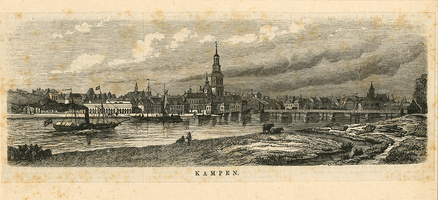 K001755 Gezicht op de stad Kampen, een afbeelding van de stad uit het midden van de 19e eeuw, gesigneerd: Van ...