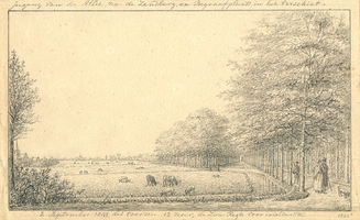 K001800-04 Ingang van de Allee na de Zandberg, en Begraafplaats in het verschiet, 2 September 1843 des voorm. 12 uur, ...