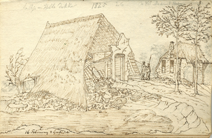 K001801-04 'In Grafhorst. Ruïne van Aaltje en Hille Dekker, op hetzelfde tafereel die van de weduwe Mannes Hein'. ...