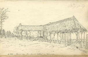K001801-06 'Ruine van Jan Arends Dekker in Brunnepe'. Pentekening, d.d. 18-02-1825. Ook aan de St. Nicolaasdijk, ...