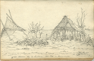 K001801-07 'Ruine van de landman Rut Post in Brunnepe'. Pentekening, d.d. 19-02-1825. Aan de St. Nicolaasdijk, hoek ...