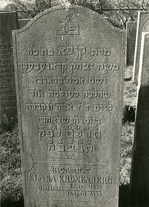 F004046 Grafsteen van Klara Kronenberg, overleden 29 april 1879 (7 Ijar (5)639) - H(ier is) b(egraven) mevrouw Q y l', ...