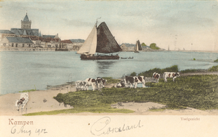 F000116 Gezicht op de Buitenkerk en de IJssel rond 1900.