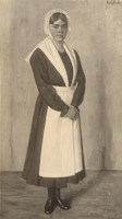 F000579 Mevr. Veldhuis als weesmeisje, geschilderd door Emile Moulin in 1914.
