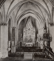 F000940 Interieur van het middenschip en priesterkoor van de Onze Lieve Vrouwe- of Buitenkerk met onder meer het hoofd ...