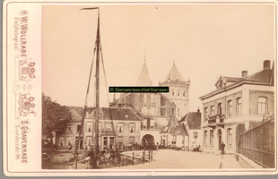 F000861 Oude Buitenhaven en Hagenpoort met omgeving, o.a. toren Buitenkerk, gezien vanaf de Noordweg.