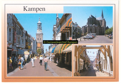 F004882 Verzamelkaart met afbeeldingen van de Oudestraat, de Bovenkerk en deGeerstraat.