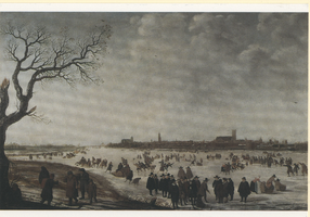 F012966 'Gezicht op Kampen' een schilderij van Barent Avercamp 1663. Het schilderij bevindt zich in het Stedelijk ...