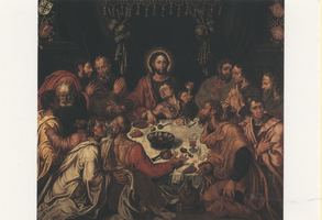 F012967 'Het laatste avondmaal', een schilderij van de Kamper schilderes Mechteld toe Boecop, 1574. Het schilderij ...