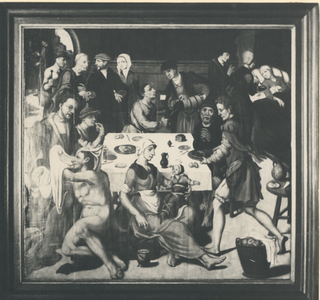 F012992 De werken van Barmhartigheid , toegeschreven aan Jacob Maler in 1548. Schilderij aanwezig in het Stedelijk ...