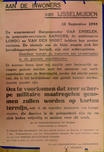 WOII000123 Affiche van de Nazi's betreffende de arbeidsinzet van honderd mannen van de Gemeente IJsselmuiden met ...