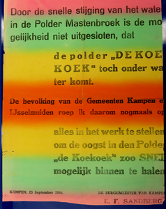 WOII000125 Kleurrijk affiche van de Nazi's betreffende een waarschuwing voor een dreigende overstroming van de ...