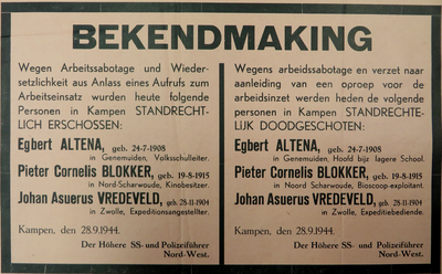  19. Executie Altena, Blokker, Vredeveld.