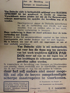 WOII000082 Affiche van de Nazi's betreffende hervatten arbeidsinzet voor graafwerkzaamheden met ondertekening van ...