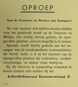 WOII000137 K1562 Affiche van het Arbeidsbureau betreffende het innemen van de mannelijke posities in vitale beroepen, z.j.