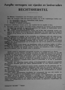 WOII000099 Affiche van de Nederlandse regering betreffende rechtsherstel, voor 15-05-1945