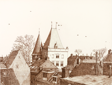 2 Een ongebruikelijk vergezicht vanuit het dakraam Koornmarkt 18, anno 2010 de woning van kerkhistoricus Jaap van ...