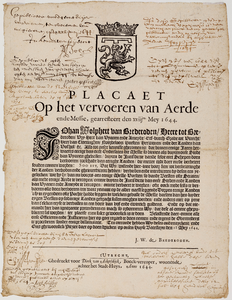  Plakkaat van het stadsbestuur van Vianen van 18 mei 1644 op het vervoeren van aarde en mest in het land van Vianen