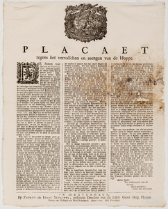  Plakkaat van de Staten van Holland en West-Friesland van 15 januari 1721 tegen het vervalsen en mengen van hop