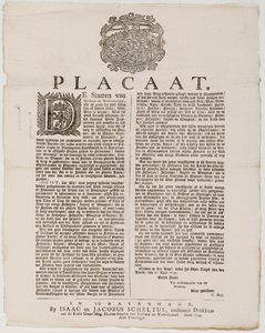  Plakkaat van de Staten van Holland en West-Friesland van 12 april 1749 op de ventjagers (schippers die goederen 'uitventen')