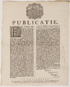  Publicatie van de Staten van Holland en Westfriesland van 19 juni 1748 over het misverstand op het afschaffen van de ...