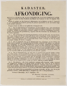  Afkondiging van de staatsraad, gouverneur van Zuid-Holland van 3 september 1834 over de jaarlijkse opneming van ...