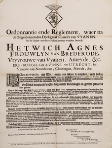  Ordonnantie en reglement van Hetwich van Brederode, vrouwe van Vianen en Ameide, van 18 december 1680 waarna de ...