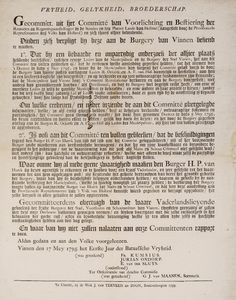  Publicatie van de provisionele representanten van het Volk van Holland van 17 mei 1795 waarbij de burgerij van Vianen ...