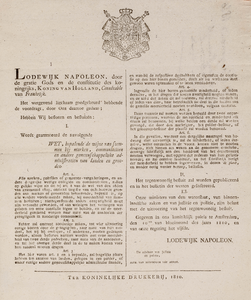  Publicatie van Lodewijk Napoleon, koning van Holland, van 10 mei 1810 van de wet over de wijze van stemmen in marken, ...