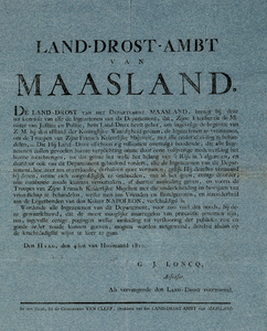  Publicatie van de landdrost van het Departement van Maasland van 4 juli 1810 over het met waardigheid behandelen van ...