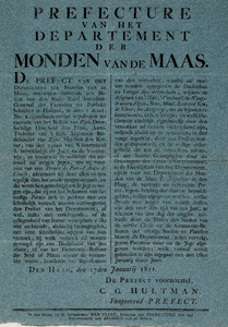  Publicatie van de perfecture van het Departement van de Monden van de Maas [Maasland] van 17 januari 1811 over het ...