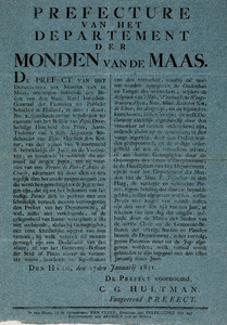  Publicatie van de perfecture van het Departement van de Monden van de Maas [Maasland] van 17 januari 1811 over het ...