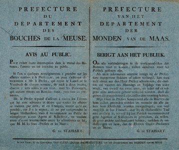  Bericht van de prefecture van het Departement der Monden van de Maas [Maasland] / Departement des Bouches de La Meuse ...