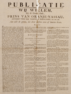  Publicatie van Willem, prins van Oranje-Nassau, koning der Verenigde Nederlanden, van ?-?-1813 over de instelling van ...