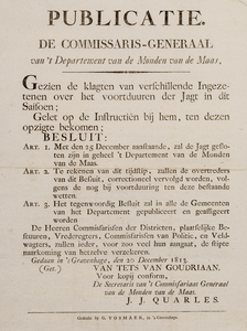  Publicatie van de Commissaris-Generaal van het Departement van de Monden van de Maas [Maasland] van 20 december 1813 ...