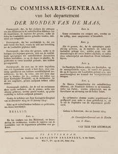  Publicatie van de Commissaris-Generaal van het Departement van de Monden van de Maas [Maasland] van 22 januari 1814 ...