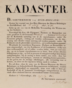  Publicatie van de gouverneur van Zuid-Holland van 28 juli 1821 over de aanstaande kadastrale opmeting in de gemeente Vianen