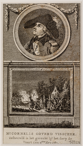  Portret en afbeelding van Cornelis Goverd Visscher, gesneuveld bij gevechtshandelingen onder Vreeswijk op 9 mei 1787
