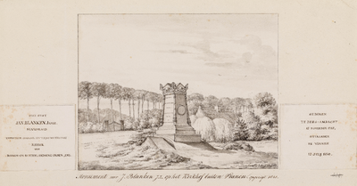  Gezicht op het grafmomument van Jan Blanken Jansz (1755-1838) te Vianen (met latere tekstomlijningen)
