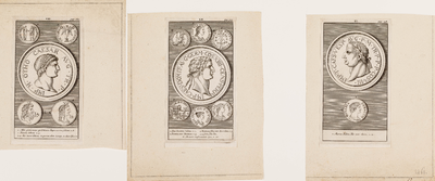  Compilatieblad met (munt- en penning)tekeningen van 3 Romeinse keizers (1)
