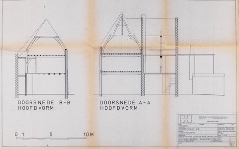  Tekening van de doorsnede van het woonhuis aan de Voorstraat 28 te Vianen