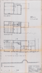  Tekening van de plattegrond van het woonhuis aan de Voorstraat 28 te Vianen vÃ³Ã³r de restauratie
