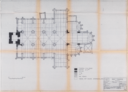  Tekening van de datering van de bouwelementen in de plattegrond van de Grote Kerk te Vianen